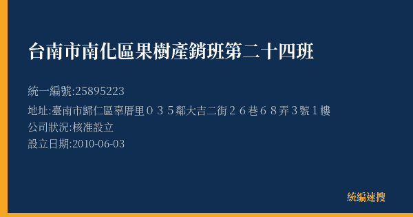 台南市南化區果樹產銷班第二十四班的照片-統編 25895223(臺南市) 公司登記資料與營業項目詳細圖表
