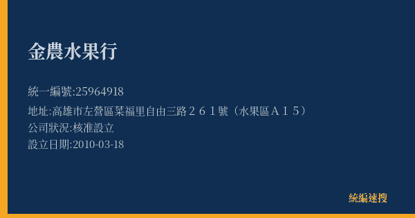 金農水果行的照片-統編 25964918(高雄市) 公司登記資料與營業項目詳細圖表