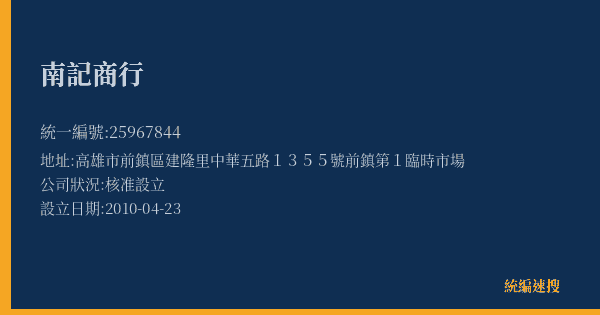 南記商行的照片-統編 25967844(高雄市) 公司登記資料與營業項目詳細圖表