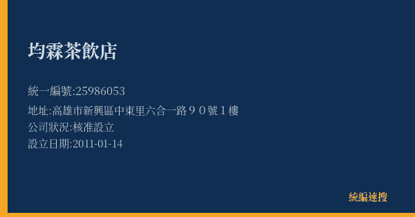 均霖茶飲店的照片-統編 25986053(高雄市) 公司登記資料與營業項目詳細圖表
