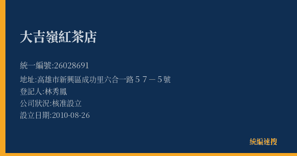 大吉嶺紅茶店的照片-統編 26028691(高雄市) 公司登記資料與營業項目詳細圖表