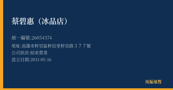 蔡碧惠(冰品店)的照片-統編 26054374(高雄市) 公司登記資料與營業項目詳細圖表