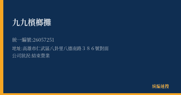 九九檳榔攤的照片-統編 26057251(高雄市) 公司登記資料與營業項目詳細圖表