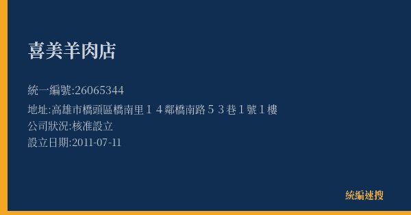 喜美羊肉店的照片-統編 26065344(高雄市) 公司登記資料與營業項目詳細圖表