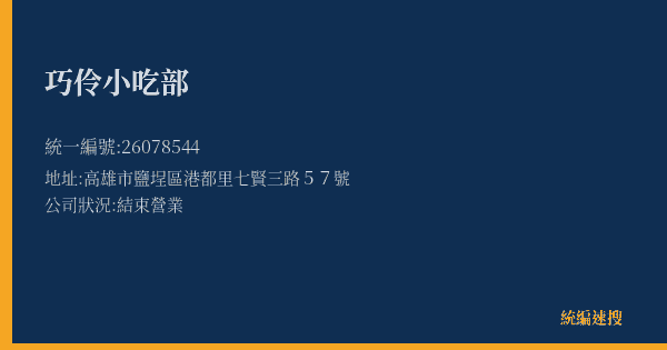 巧伶小吃部的照片-統編 26078544(高雄市) 公司登記資料與營業項目詳細圖表
