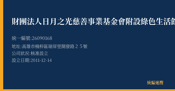 財團法人日月之光慈善事業基金會附設綠色生活館的照片-統編 26090168(高雄市) 公司登記資料與營業項目詳細圖表