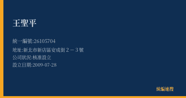 王聖平的照片-統編 26105704(新北市) 公司登記資料與營業項目詳細圖表