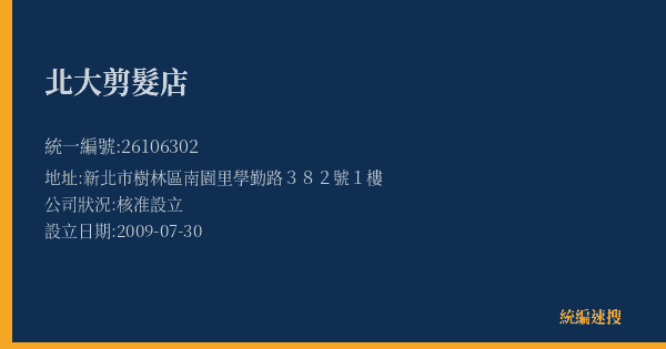 北大剪髮店的照片-統編 26106302(新北市) 公司登記資料與營業項目詳細圖表