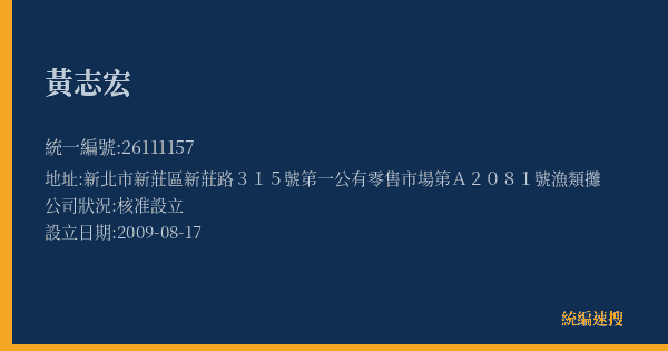 黃志宏的照片-統編 26111157(新北市) 公司登記資料與營業項目詳細圖表