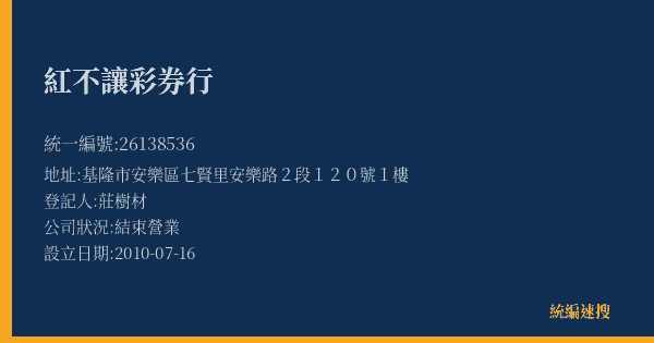 紅不讓彩券行的照片-統編 26138536(基隆市) 公司登記資料與營業項目詳細圖表
