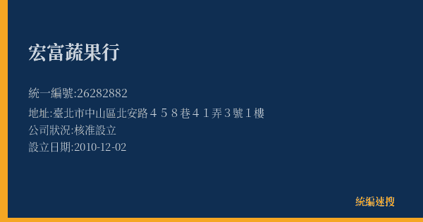 宏富蔬果行的照片-統編 26282882(臺北市) 公司登記資料與營業項目詳細圖表