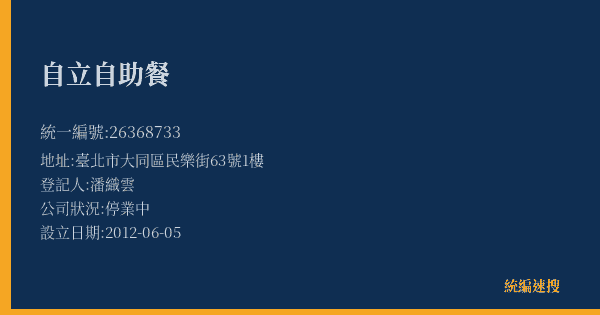 自立自助餐的照片-統編 26368733(臺北市) 公司登記資料與營業項目詳細圖表