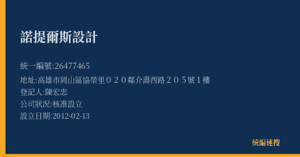 諾提爾斯設計的照片-統編 26477465(高雄市) 公司登記資料與營業項目詳細圖表