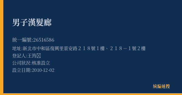 男子漢髮廊的照片-統編 26516586(新北市) 公司登記資料與營業項目詳細圖表