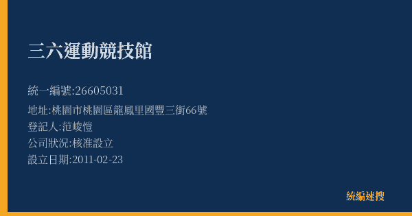 三六運動競技館的照片-統編 26605031(桃園市) 公司登記資料與營業項目詳細圖表