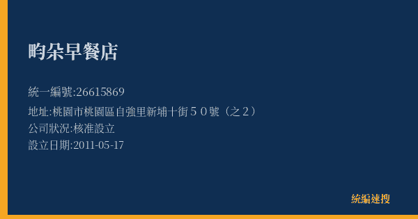 畇朵早餐店的照片-統編 26615869(桃園市) 公司登記資料與營業項目詳細圖表