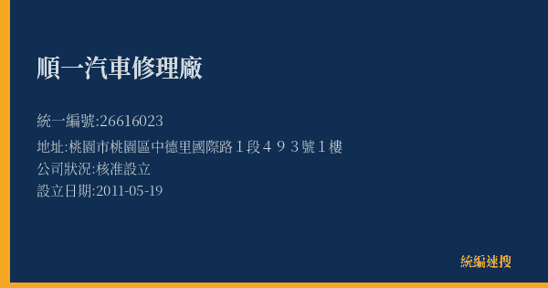 順一汽車修理廠的照片-統編 26616023(桃園市) 公司登記資料與營業項目詳細圖表