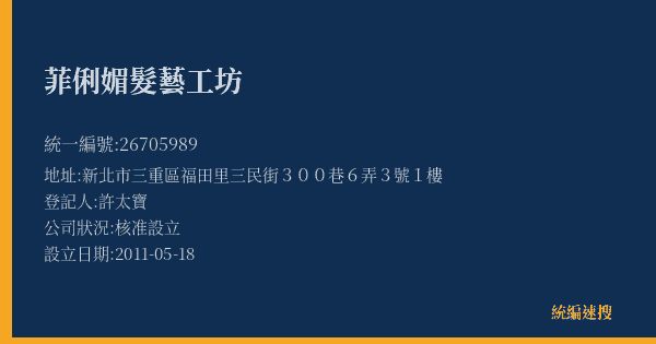 菲俐媚髮藝工坊的照片-統編 26705989(新北市) 公司登記資料與營業項目詳細圖表