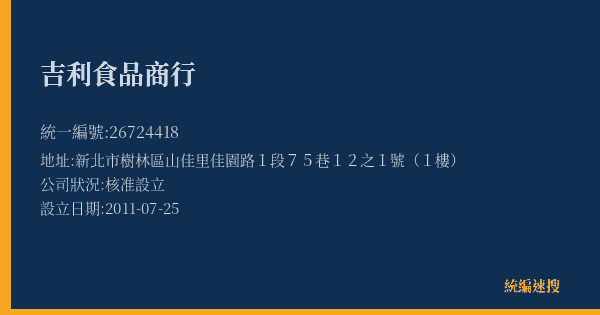 吉利食品商行的照片-統編 26724418(新北市) 公司登記資料與營業項目詳細圖表
