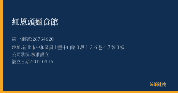 紅蔥頭麵食館的照片-統編 26764620(新北市) 公司登記資料與營業項目詳細圖表