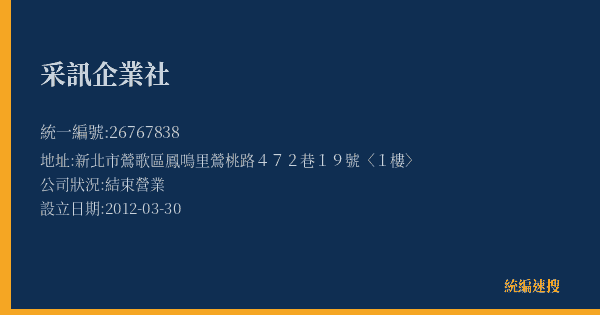 采訊企業社的照片-統編 26767838(新北市) 公司登記資料與營業項目詳細圖表