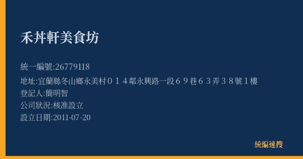 禾丼軒美食坊的照片-統編 26779118(宜蘭縣) 公司登記資料與營業項目詳細圖表