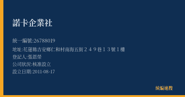 諾卡企業社的照片-統編 26788019(花蓮縣) 公司登記資料與營業項目詳細圖表