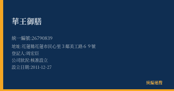 華王御膳的照片-統編 26790839(花蓮縣) 公司登記資料與營業項目詳細圖表