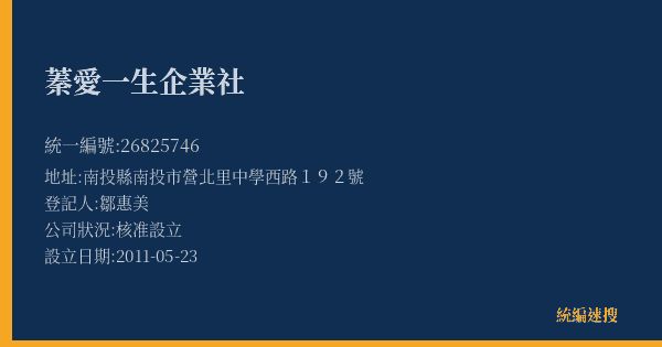 蓁愛一生企業社的照片-統編 26825746(南投縣) 公司登記資料與營業項目詳細圖表