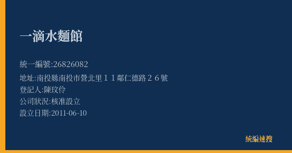 一滴水麵館的照片-統編 26826082(南投縣) 公司登記資料與營業項目詳細圖表