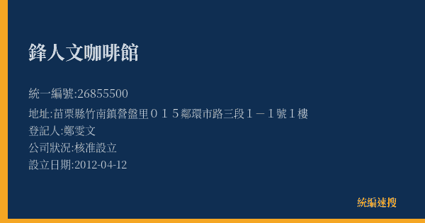 鋒人文咖啡館的照片-統編 26855500(苗栗縣) 公司登記資料與營業項目詳細圖表