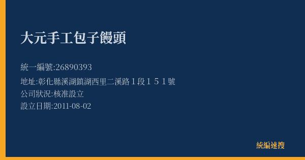 大元手工包子饅頭的照片-統編 26890393(彰化縣) 公司登記資料與營業項目詳細圖表