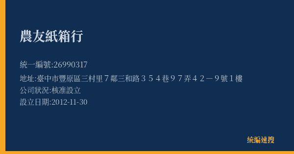 農友紙箱行的照片-統編 26990317(臺中市) 公司登記資料與營業項目詳細圖表