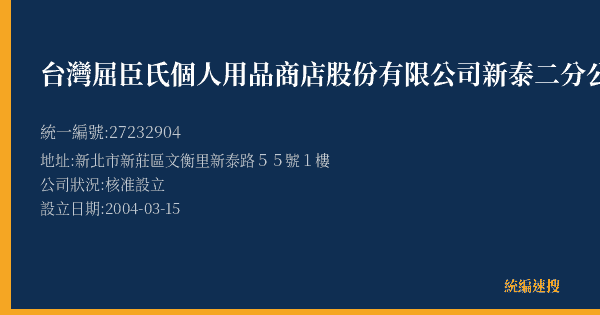 台灣屈臣氏個人用品商店股份有限公司新泰二分公司的照片-統編 27232904(新北市) 公司登記資料與營業項目詳細圖表