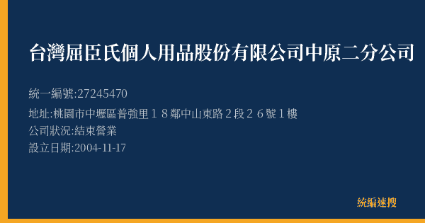 台灣屈臣氏個人用品股份有限公司中原二分公司的照片-統編 27245470(桃園市) 公司登記資料與營業項目詳細圖表