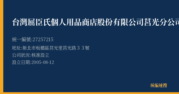 台灣屈臣氏個人用品商店股份有限公司莒光分公司的照片-統編 27257215(新北市) 公司登記資料與營業項目詳細圖表