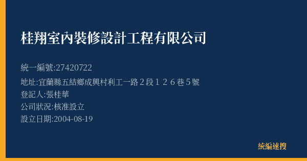 桂翔室內裝修設計工程有限公司的照片-統編 27420722(宜蘭縣) 公司登記資料與營業項目詳細圖表