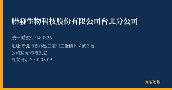 聯發生物科技股份有限公司台北分公司的照片-統編 27680326(新北市) 公司登記資料與營業項目詳細圖表