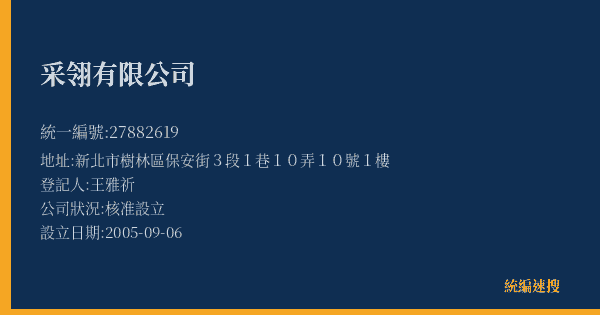 采翎有限公司的照片-統編 27882619(新北市) 公司登記資料與營業項目詳細圖表