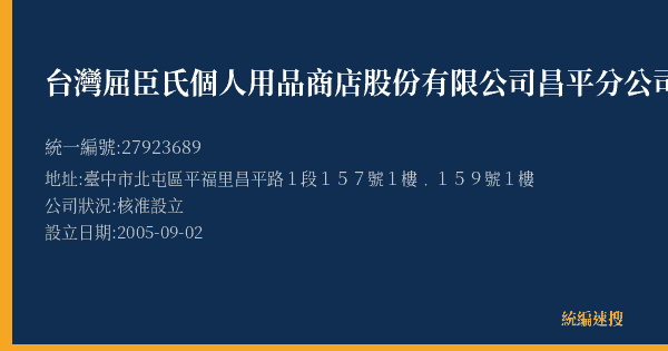 台灣屈臣氏個人用品商店股份有限公司昌平分公司的照片-統編 27923689(臺中市) 公司登記資料與營業項目詳細圖表