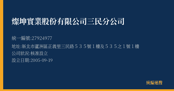 燦坤實業股份有限公司三民分公司的照片-統編 27924977(新北市) 公司登記資料與營業項目詳細圖表