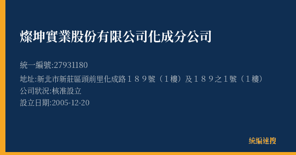 燦坤實業股份有限公司化成分公司的照片-統編 27931180(新北市) 公司登記資料與營業項目詳細圖表