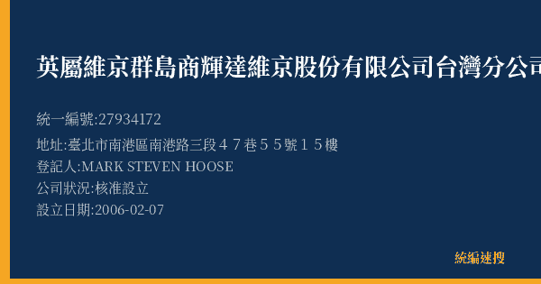 英屬維京群島商輝達維京股份有限公司台灣分公司的照片-統編 27934172(臺北市) 公司登記資料與營業項目詳細圖表