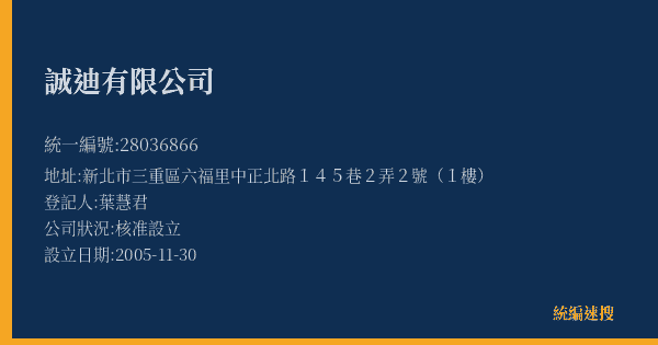 誠迪有限公司的照片-統編 28036866(新北市) 公司登記資料與營業項目詳細圖表