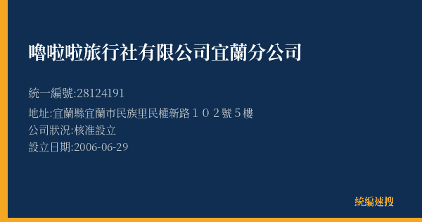 嚕啦啦旅行社有限公司宜蘭分公司的照片-統編 28124191(宜蘭縣) 公司登記資料與營業項目詳細圖表