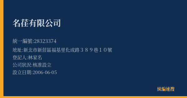名荏有限公司的照片-統編 28323374(新北市) 公司登記資料與營業項目詳細圖表
