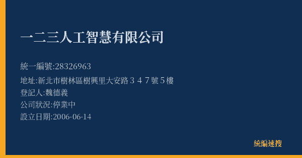 一二三人工智慧有限公司的照片-統編 28326963(新北市) 公司登記資料與營業項目詳細圖表