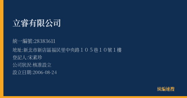 立睿有限公司的照片-統編 28383611(新北市) 公司登記資料與營業項目詳細圖表
