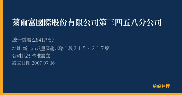 萊爾富國際股份有限公司第三四五八分公司的照片-統編 28417957(新北市) 公司登記資料與營業項目詳細圖表