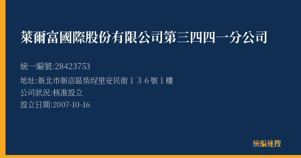 萊爾富國際股份有限公司第三四四一分公司的照片-統編 28423753(新北市) 公司登記資料與營業項目詳細圖表